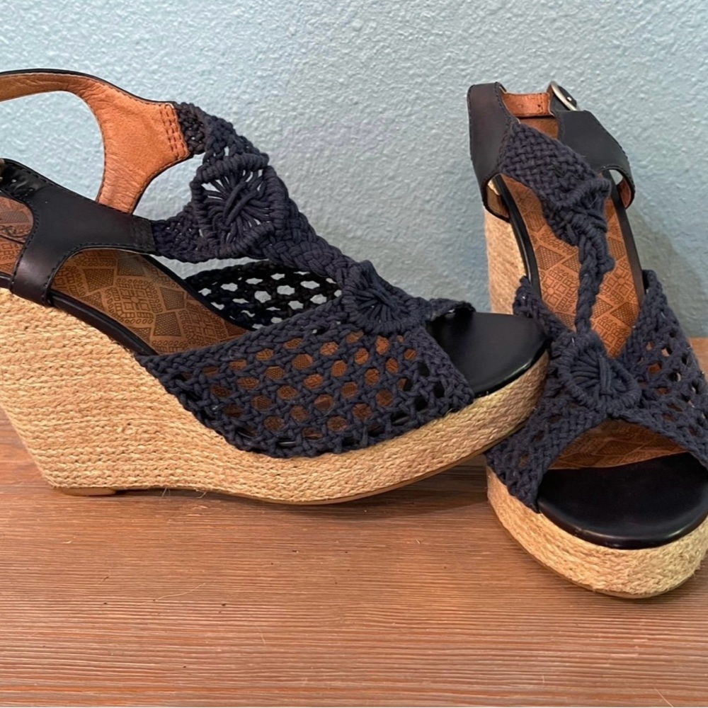 Lucky Brand navy Rilo crochet espadrille rope wedge sandals 11M